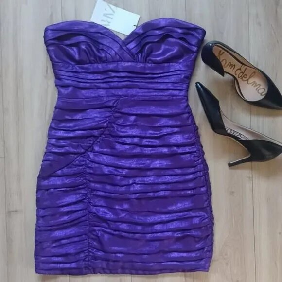 Zara Strapless Mini Dress Metallic Purple S NWT - Picture 4 of 7